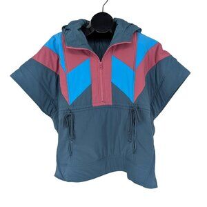 Daily Practice Puffer Poncho Women Size XS/S Colorblock Hooded Oversized Retro